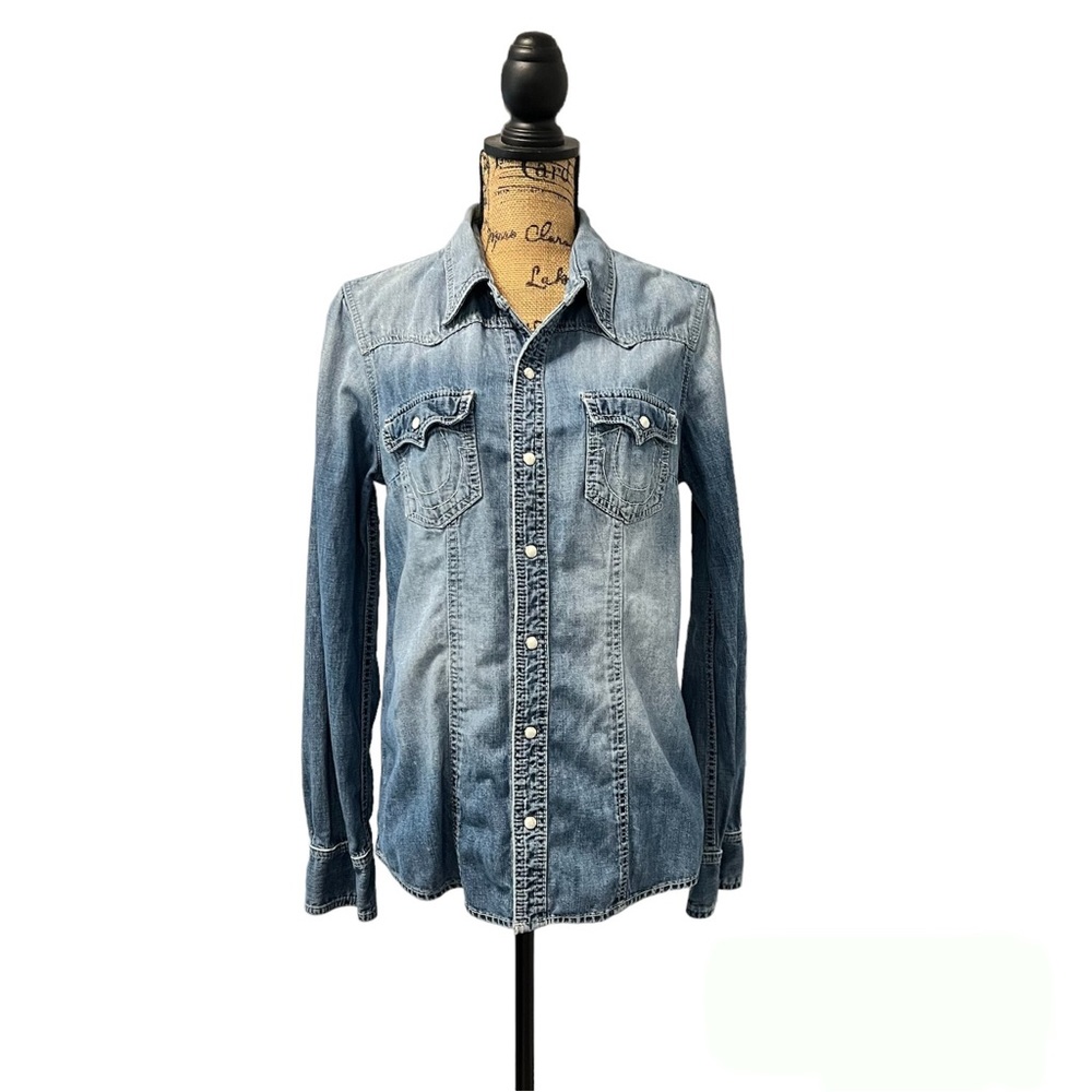 True Religion Women’s Western Snap Denim Shirt Large